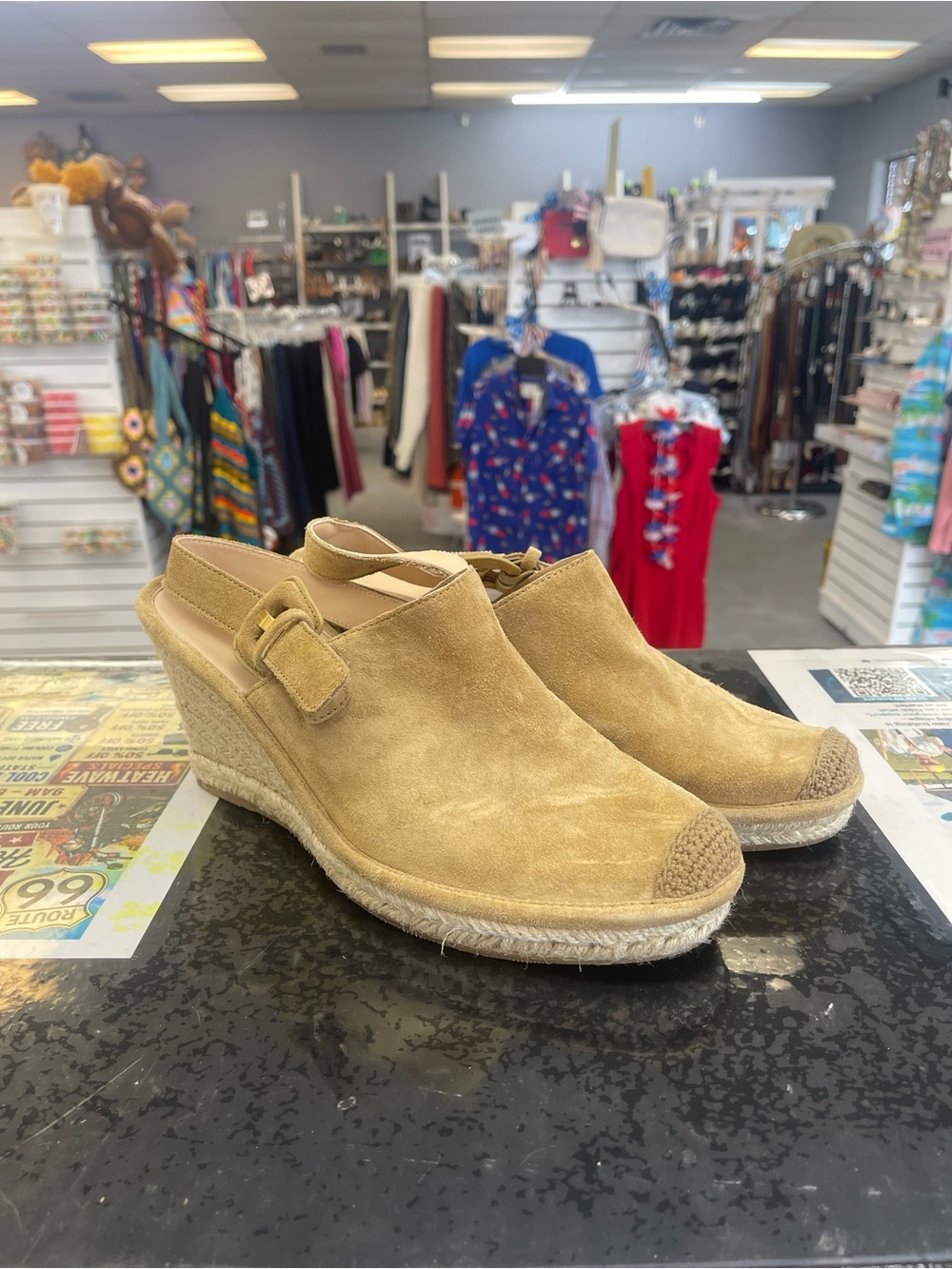 Veronica Beard Tan Suede Espadrille Wedge Slingback